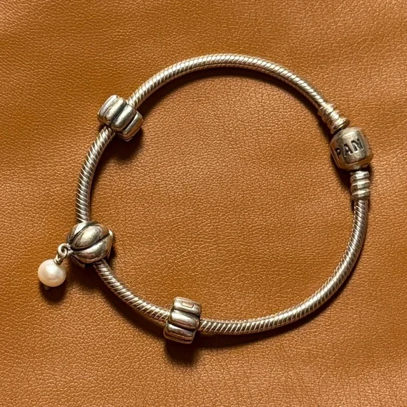 Pandora Silver Bracelet with Pearl Charm - Picture 1 of 5